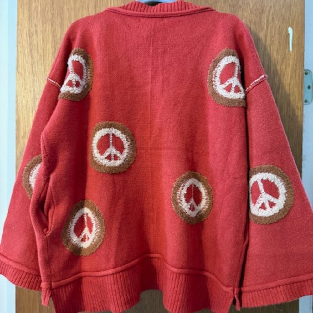 Blue Velvet size small *Oversized Peace Sign Knitted Pocket Sweater PT 25" - Picture 3 of 4